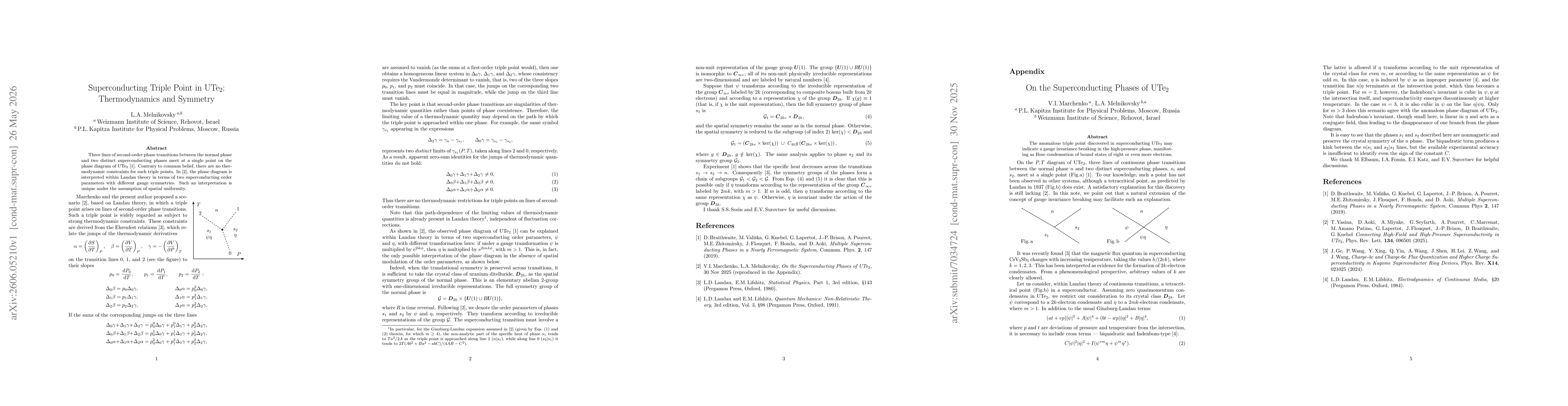 Thumbnail for Superconducting Triple Point in UTe$_2$: Thermodynamics and Symmetry