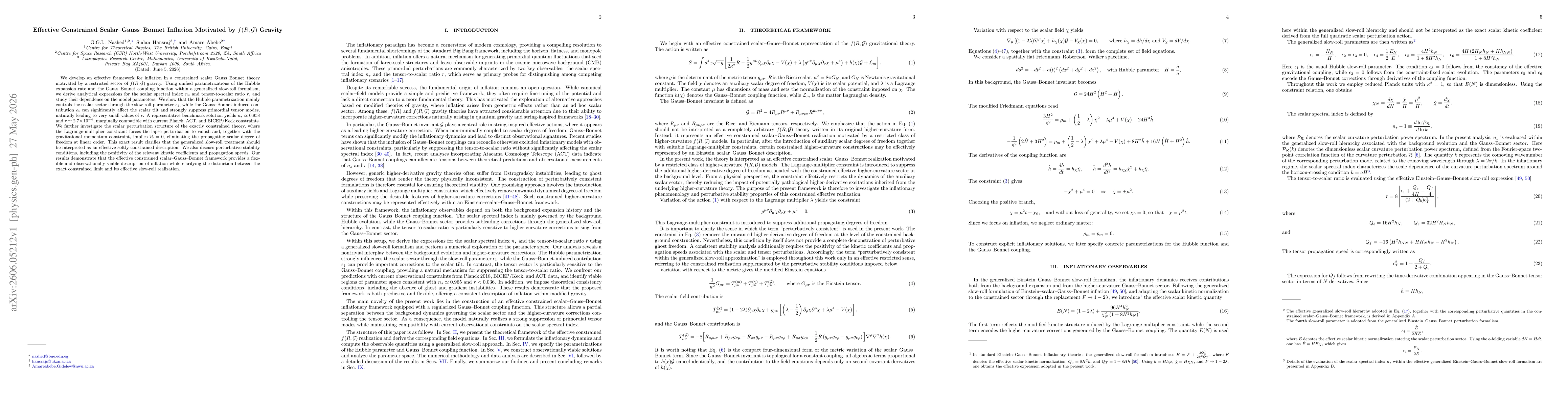 Thumbnail for Effective Constrained Scalar--Gauss--Bonnet Inflation Motivated by $f(R,\mathcal{G})$ Gravity