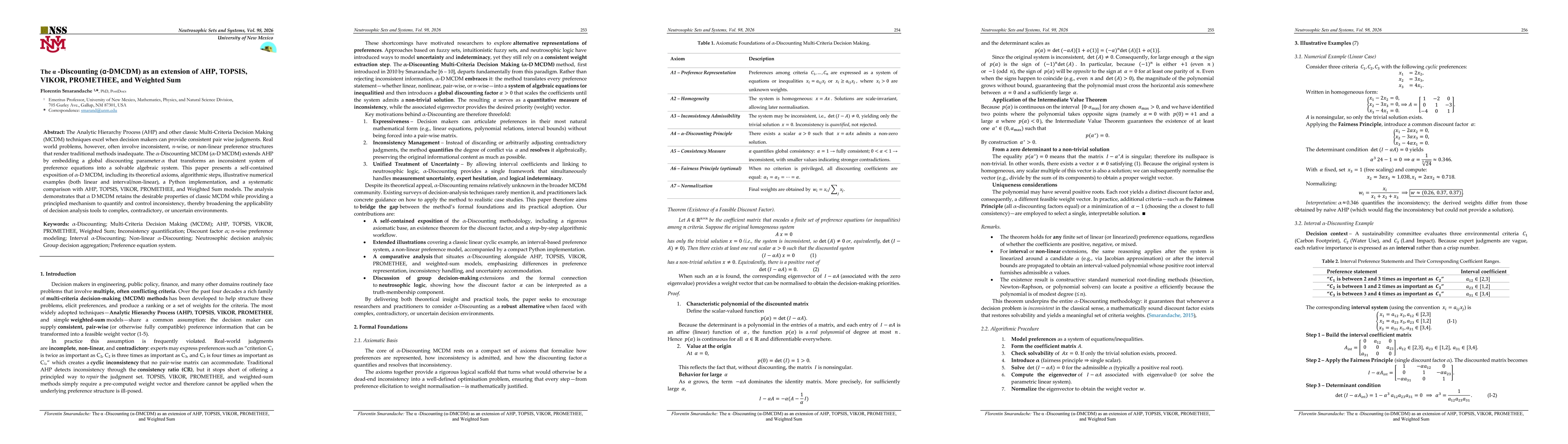 Thumbnail for The α -Discounting (α-DMCDM) as an extension of AHP, TOPSIS, VIKOR, PROMETHEE, and Weighted Sum