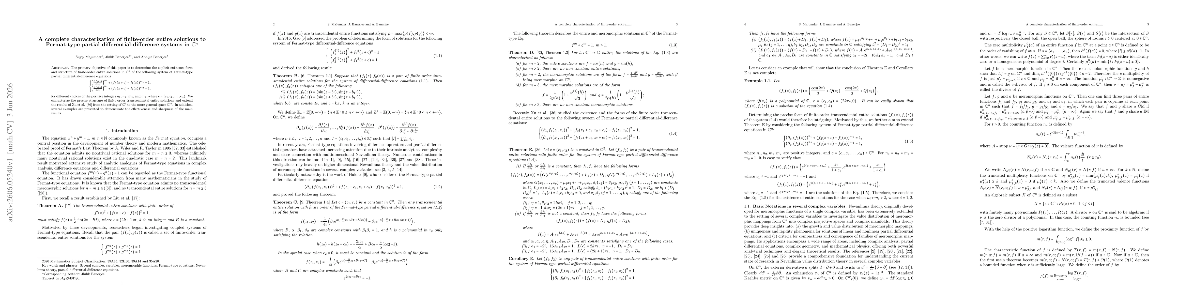 Thumbnail for A Complete Characterization of Finite-Order Entire Solutions to Fermat-Type Partial Differential-Difference Systems in $\mathbb{C}^n$