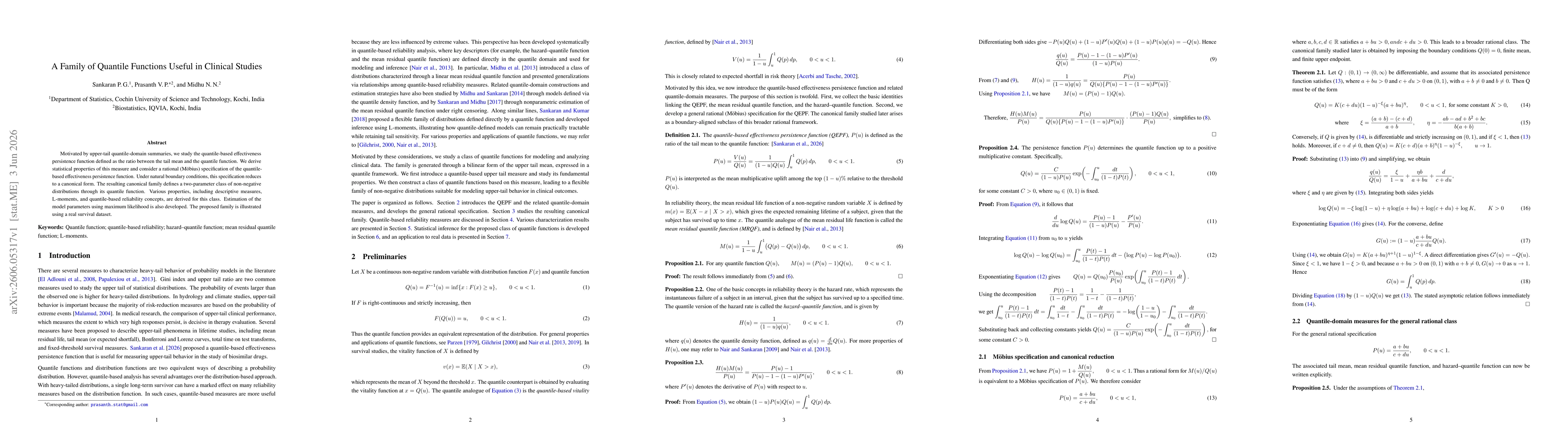 Thumbnail for A Family of Quantile Functions Useful in Clinical Studies