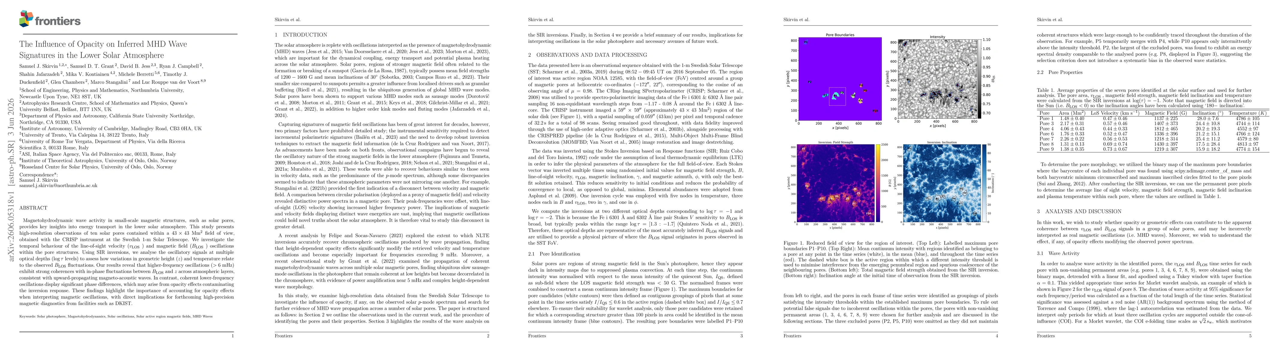 Thumbnail for The Influence of Opacity on Inferred MHD Wave Signatures in the Lower Solar Atmosphere