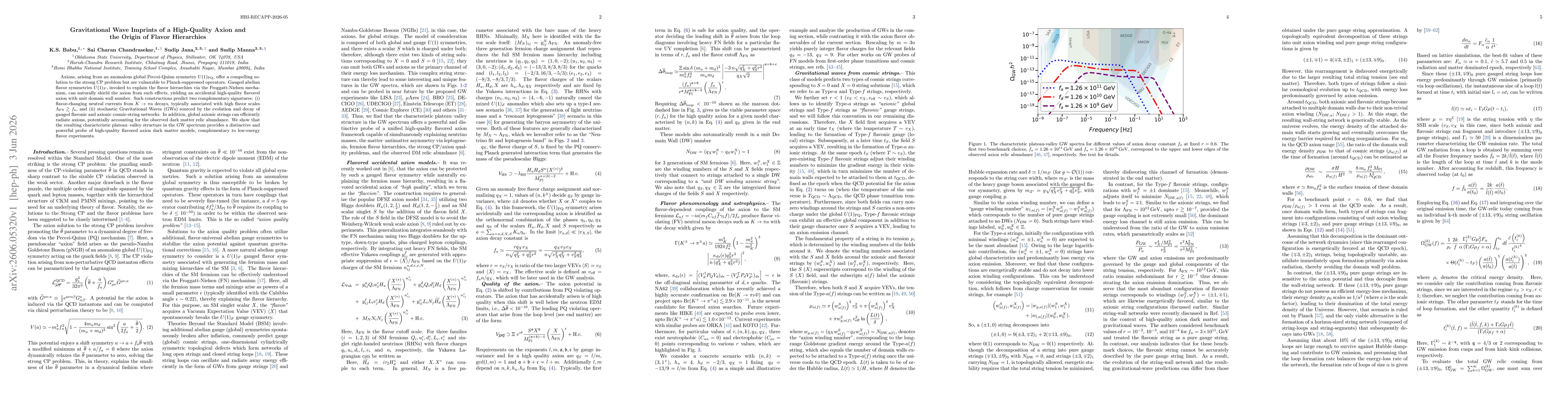 Thumbnail for Gravitational Wave Imprints of a High-Quality Axion and the Origin of Flavor Hierarchies