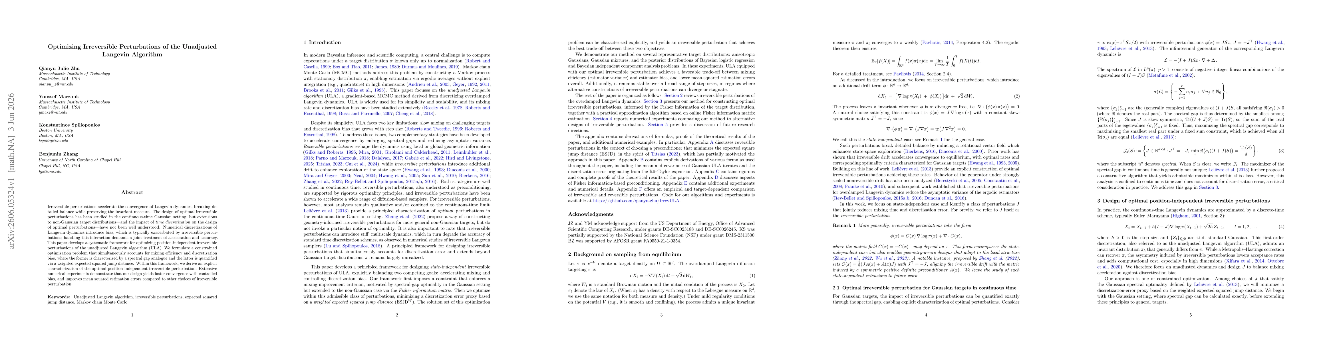 Thumbnail for Optimizing Irreversible Perturbations of the Unadjusted Langevin Algorithm