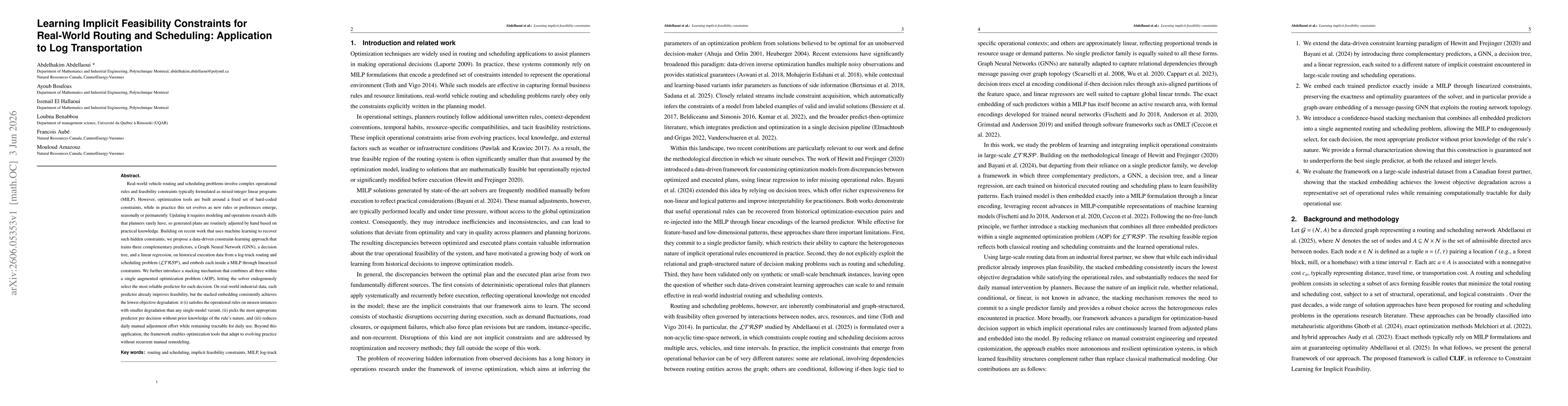 Thumbnail for Learning Implicit Feasibility Constraints for Real-World Routing and Scheduling: Application to Log Transportation