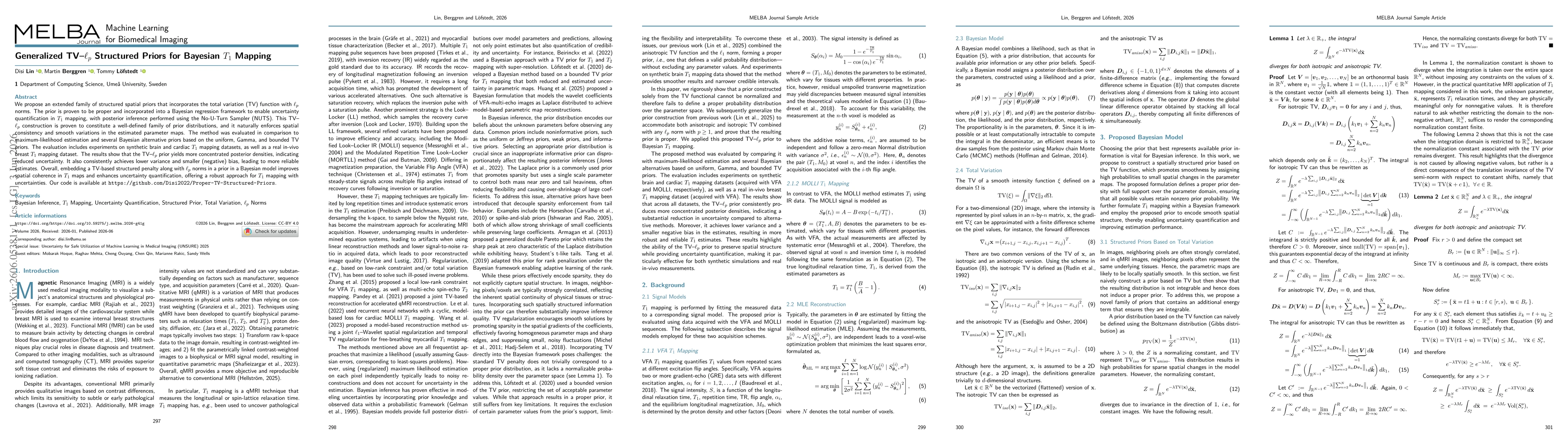 Thumbnail for Generalized TV--$\ell_p$ Structured Priors for Bayesian $T_1$ Mapping