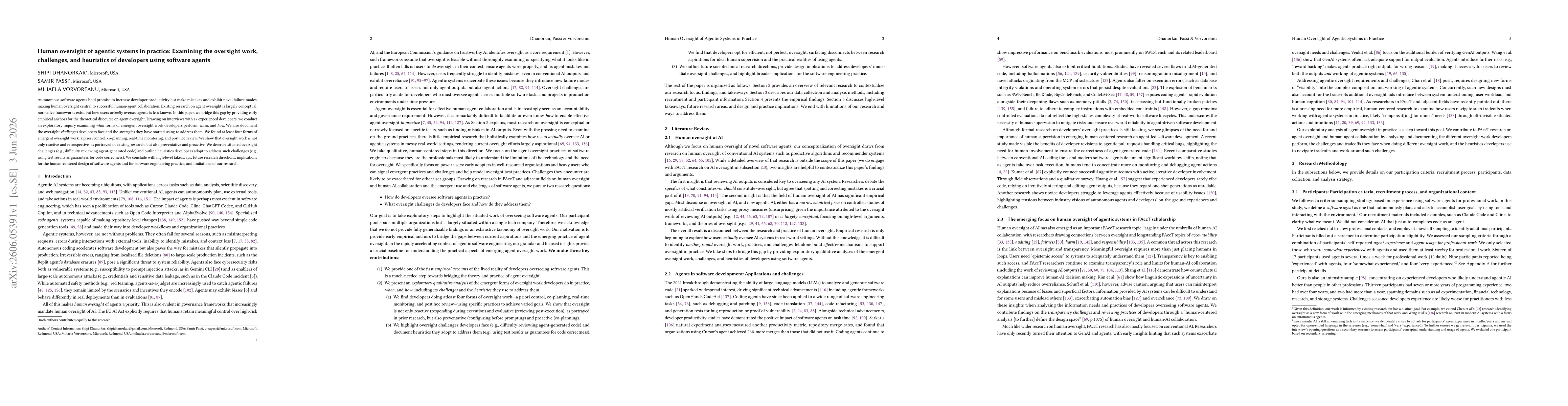 Thumbnail for Human oversight of agentic systems in practice: Examining the oversight work, challenges, and heuristics of developers using software agents