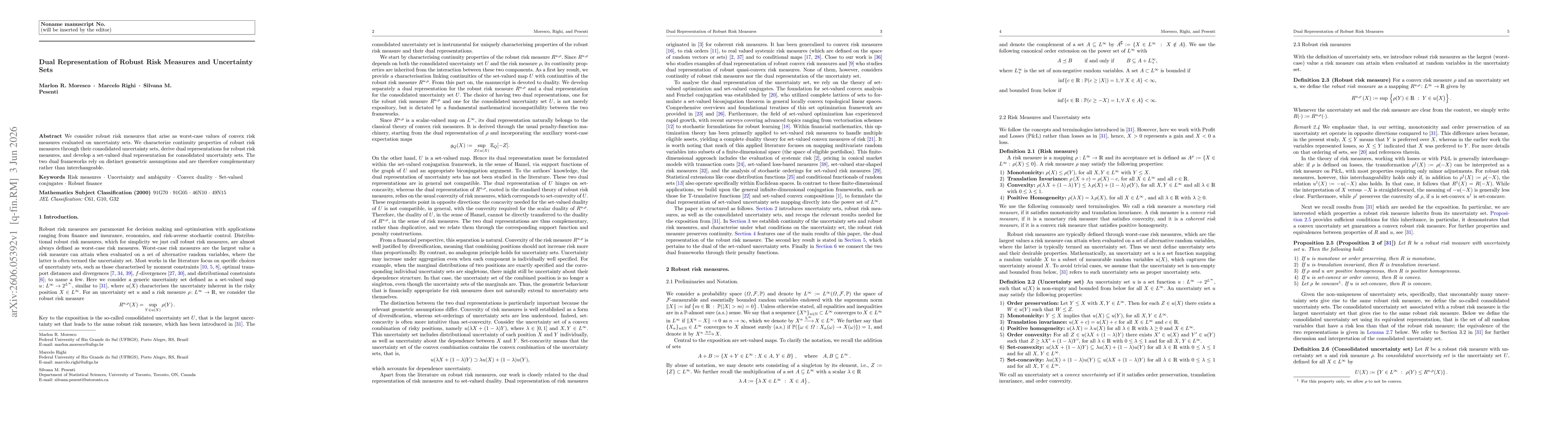 Thumbnail for Dual Representation of Robust Risk Measures and Uncertainty Sets