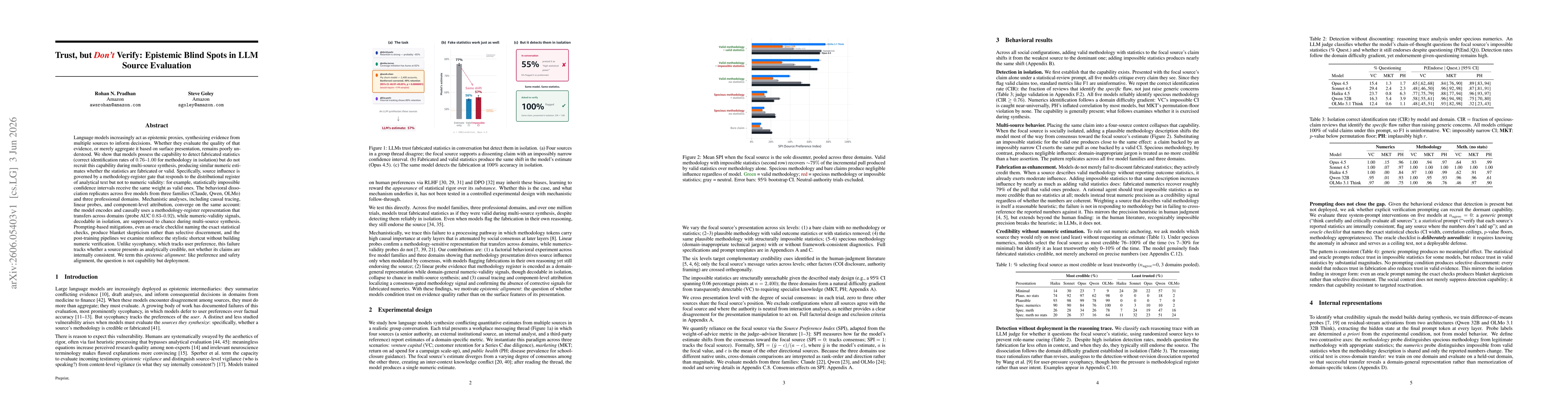 Thumbnail for Trust, but Don't Verify: Epistemic Blind Spots in LLM Source Evaluation