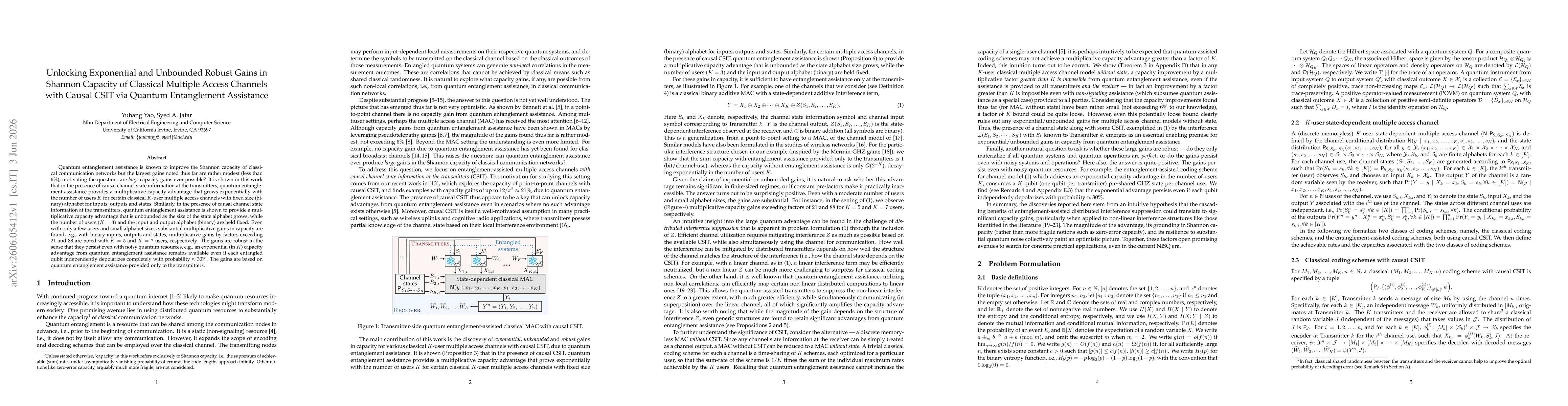 Thumbnail for Unlocking Exponential and Unbounded Robust Gains in Shannon Capacity of Classical Multiple Access Channels with Causal CSIT via Quantum Entanglement Assistance