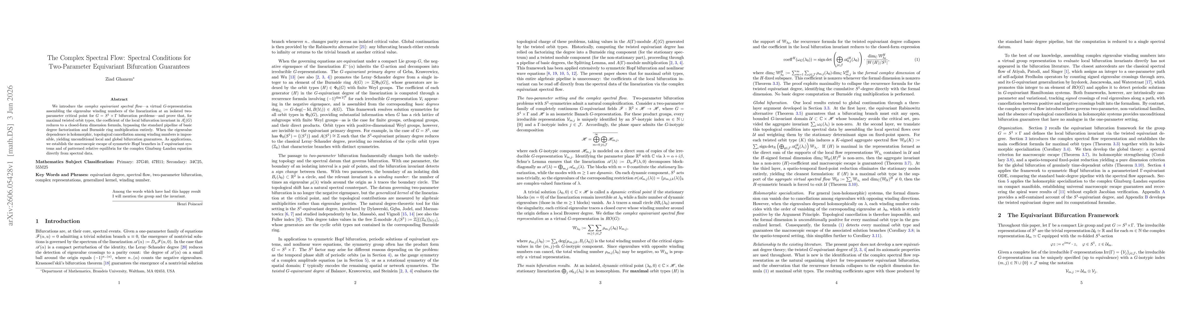 Thumbnail for The Complex Spectral Flow: Spectral Conditions for Two-Parameter Equivariant Bifurcation Guarantees