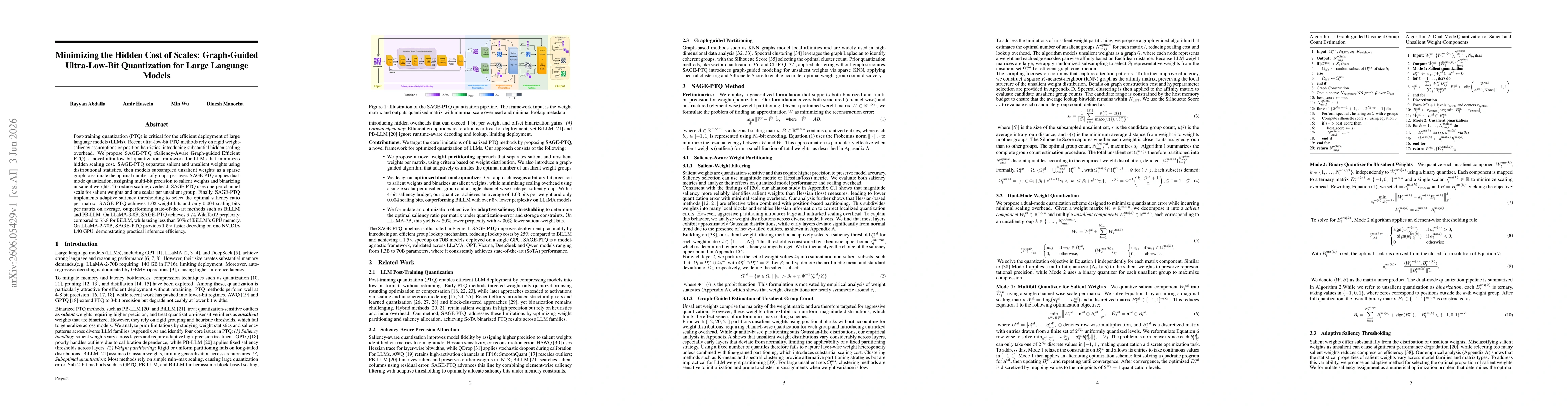 Thumbnail for Minimizing the Hidden Cost of Scales: Graph-Guided Ultra-Low-Bit Quantization for Large Language Models