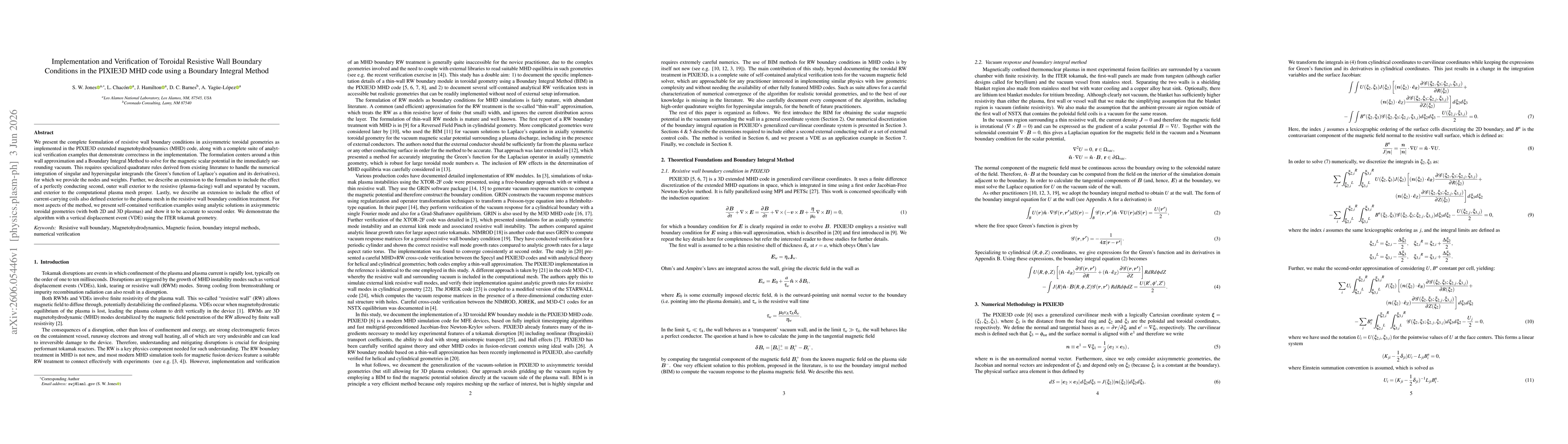 Thumbnail for Implementation and Verification of Toroidal Resistive Wall Boundary Conditions in the PIXIE3D MHD code using a Boundary Integral Method
