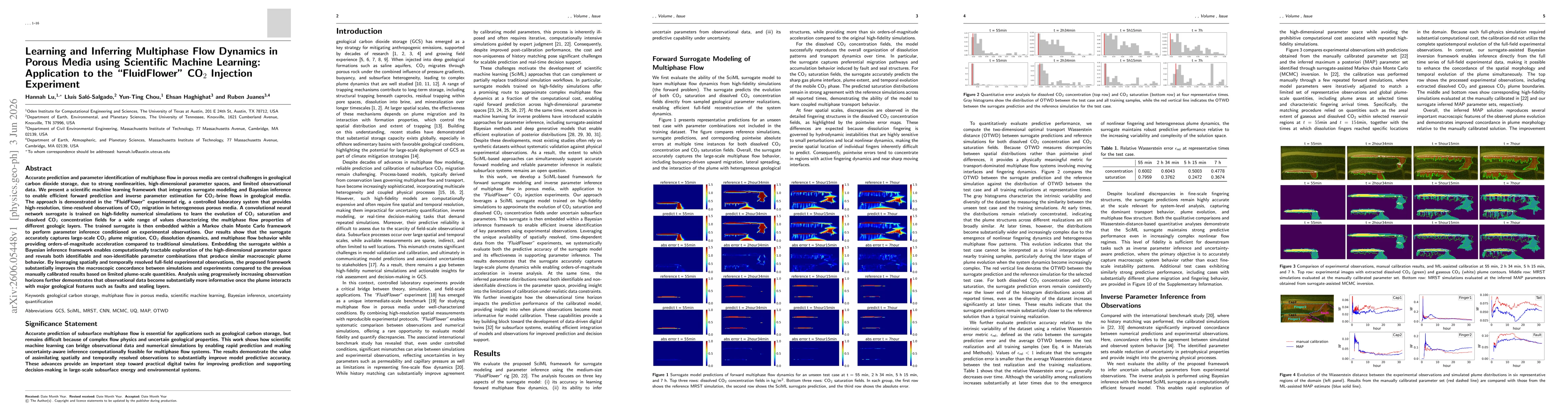 Thumbnail for Learning and Inferring Multiphase Flow Dynamics in Porous Media using Scientific Machine Learning: Application to the "FluidFlower" CO2 Injection Experiment