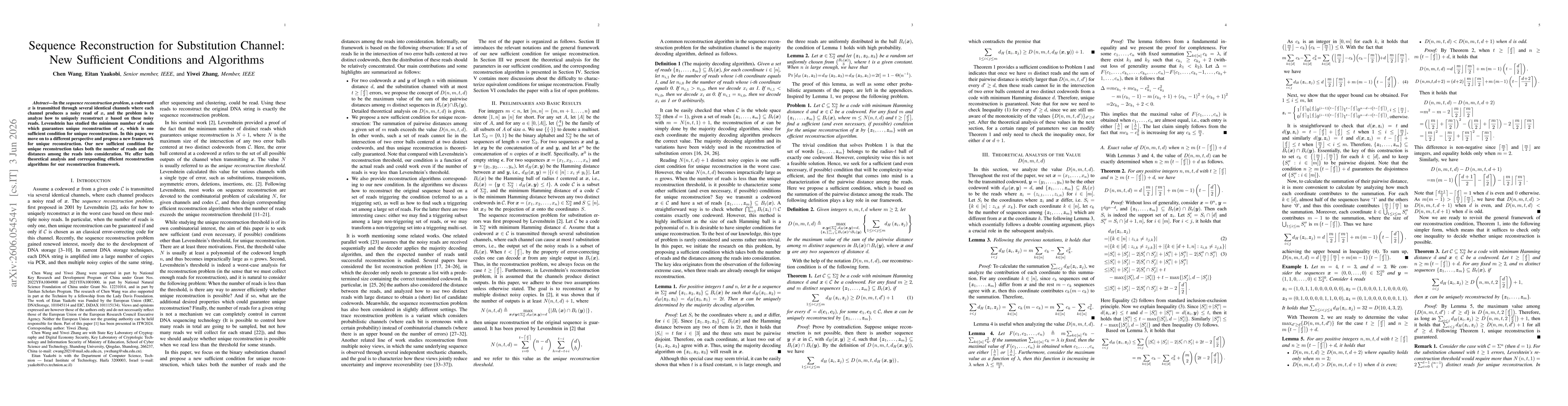 Thumbnail for Sequence Reconstruction for Substitution Channel: New Sufficient Conditions and Algorithms