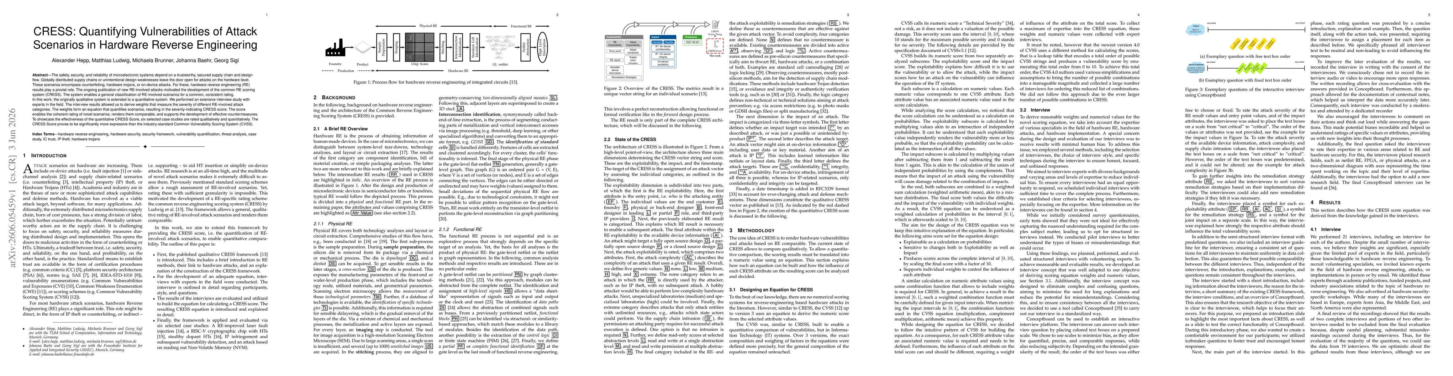 Thumbnail for CRESS: Quantifying Vulnerabilities of Attack Scenarios in Hardware Reverse Engineering
