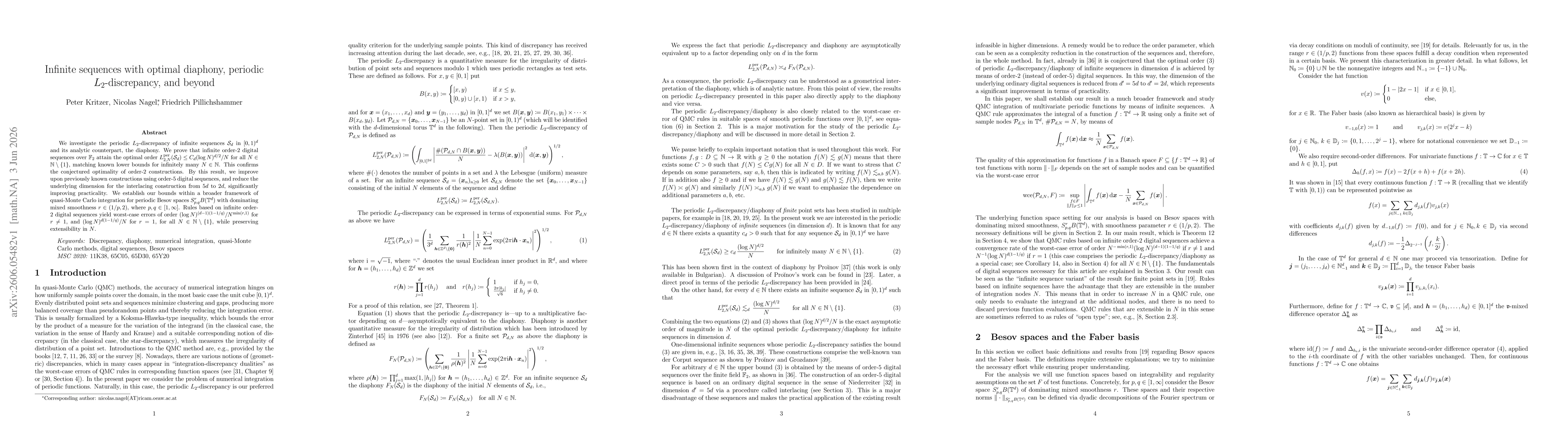 Thumbnail for Infinite sequences with optimal diaphony, periodic $L_2$-discrepancy, and beyond
