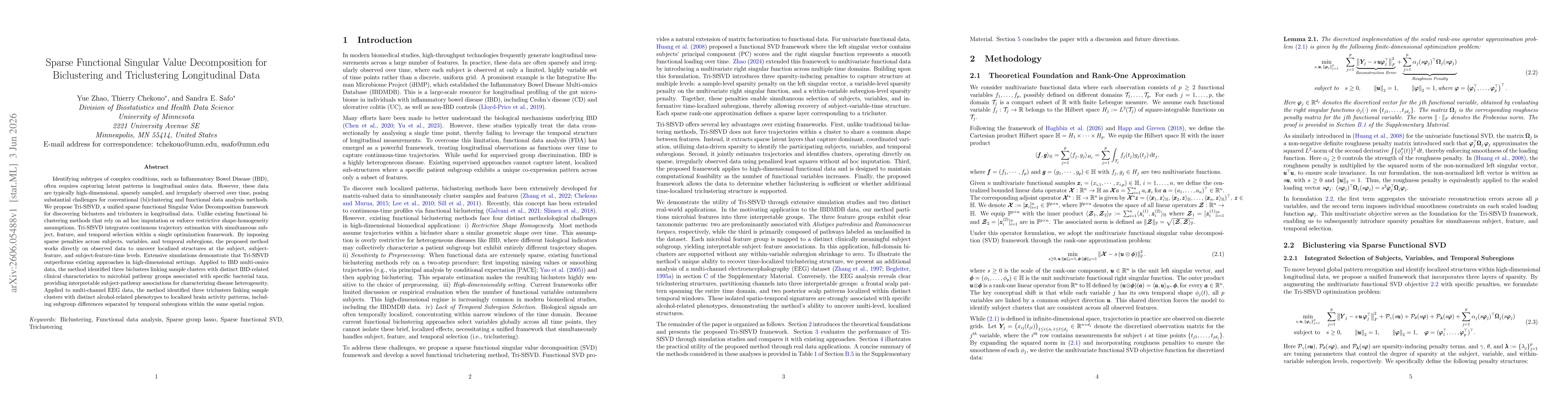 Thumbnail for Sparse Functional Singular Value Decomposition for Biclustering and Triclustering Longitudinal Data