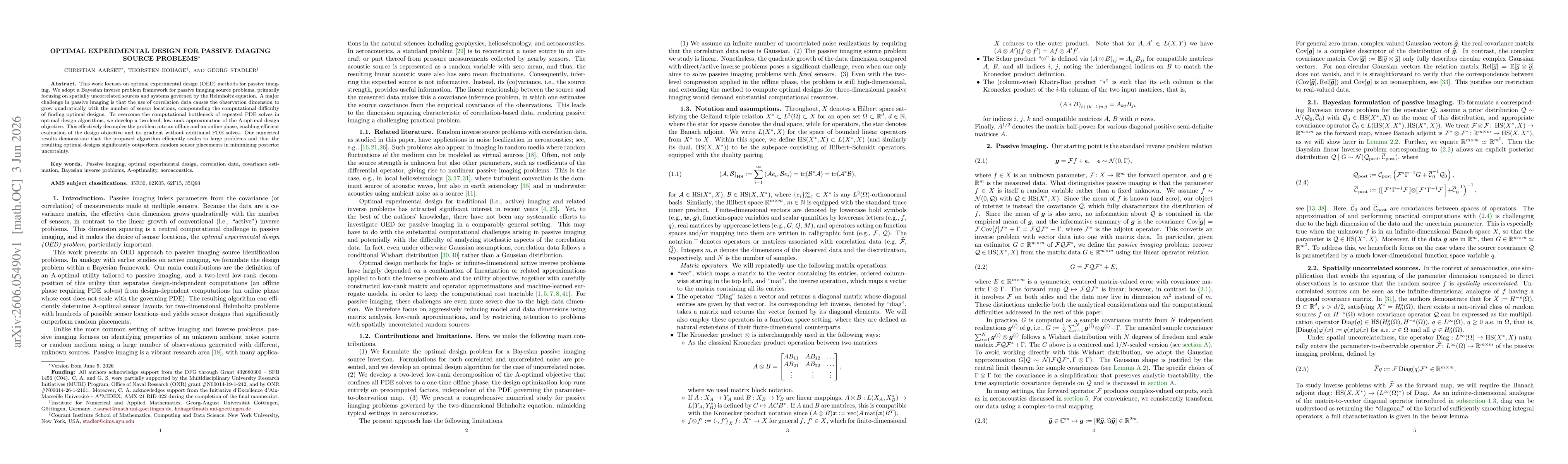 Thumbnail for Optimal experimental design for passive imaging source problems