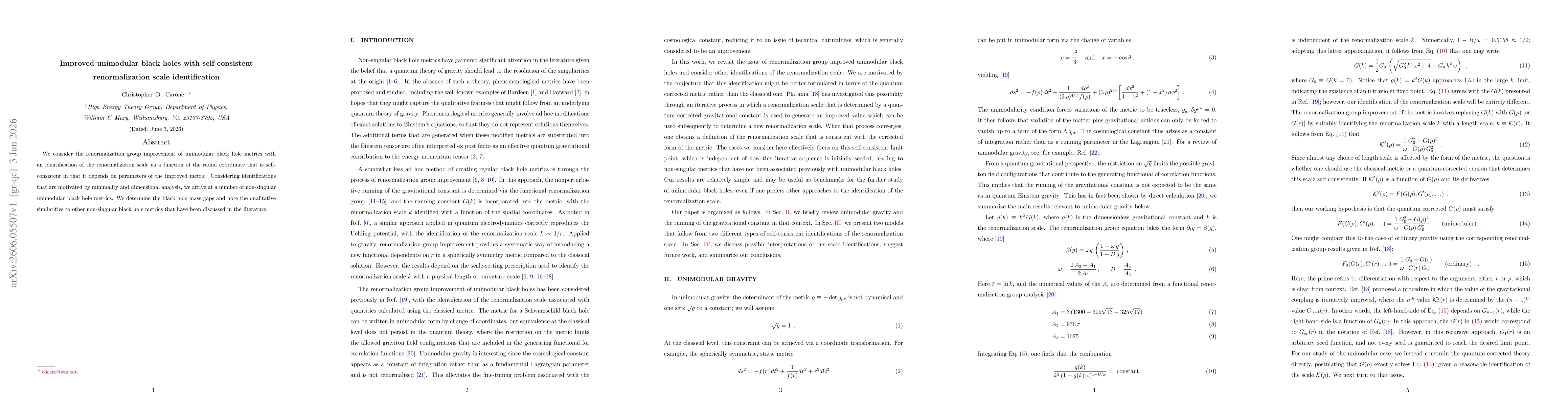 Thumbnail for Improved unimodular black holes with self-consistent renormalization scale identification