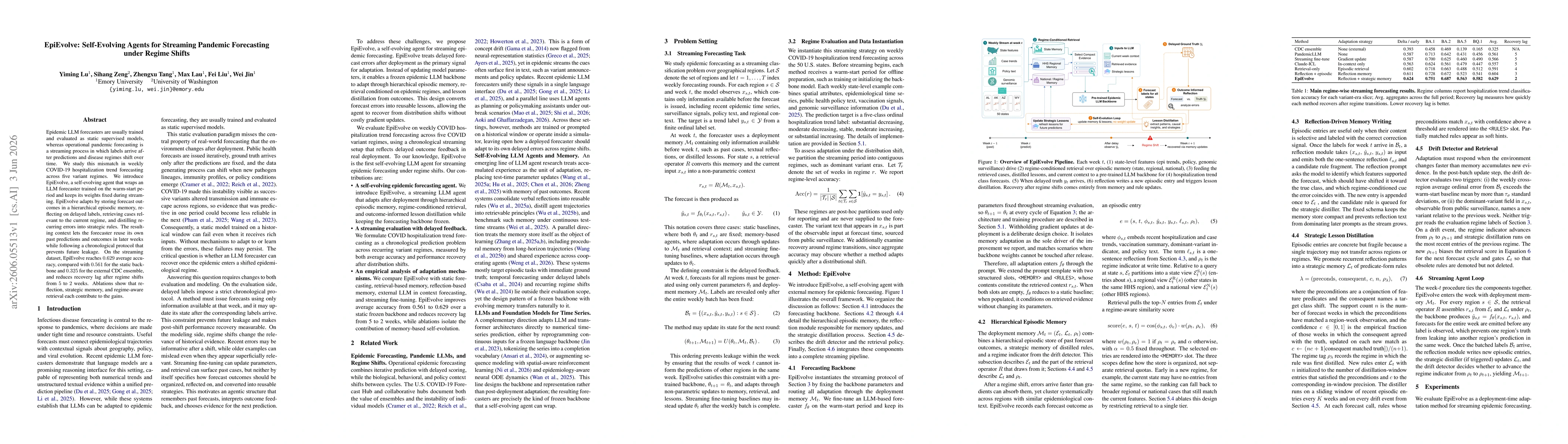 Thumbnail for EpiEvolve: Self-Evolving Agents for Streaming Pandemic Forecasting under Regime Shifts