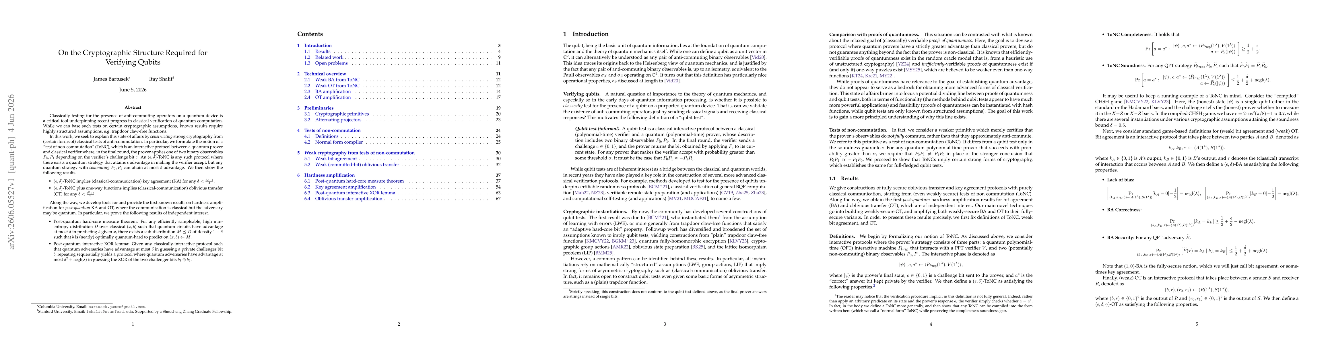 Thumbnail for On the Cryptographic Structure Required for Verifying Qubits