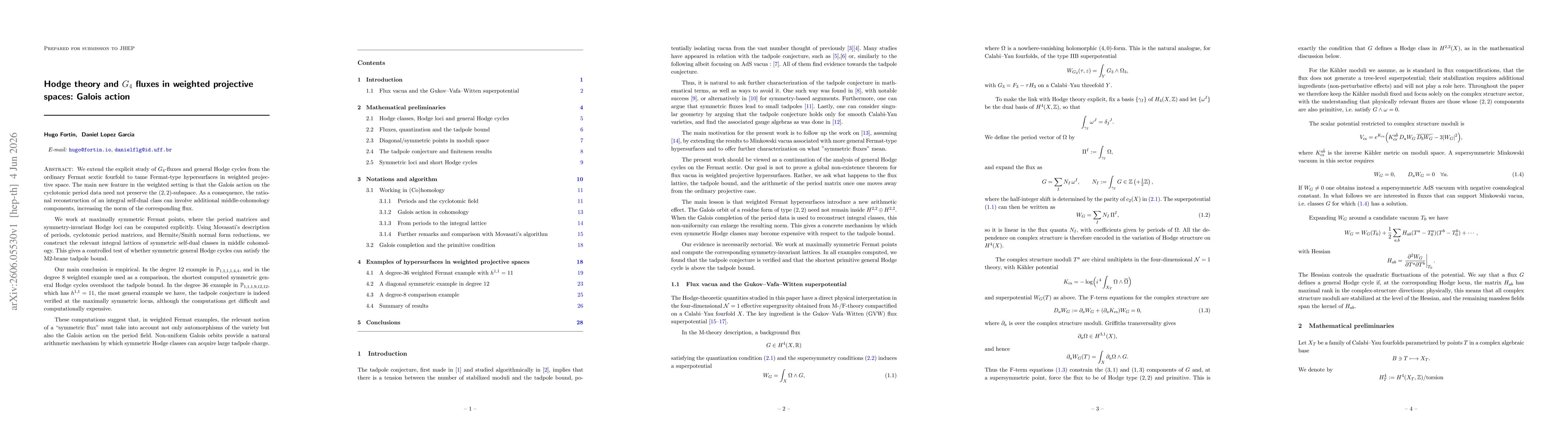 Thumbnail for Hodge theory and $G_4$ fluxes in weighted projective spaces: Galois action
