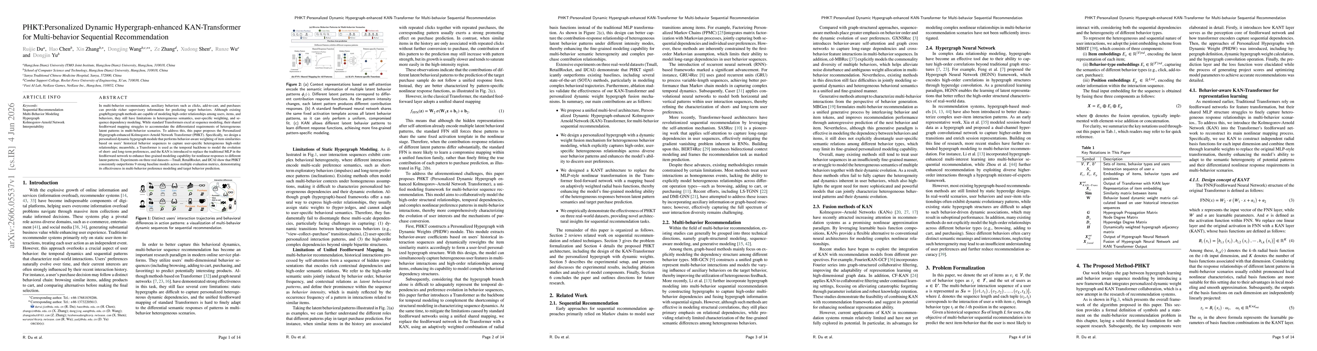 Thumbnail for PHKT:Personalized Dynamic Hypergraph-enhanced KAN-Transformer for Multi-behavior Sequential Recommendation