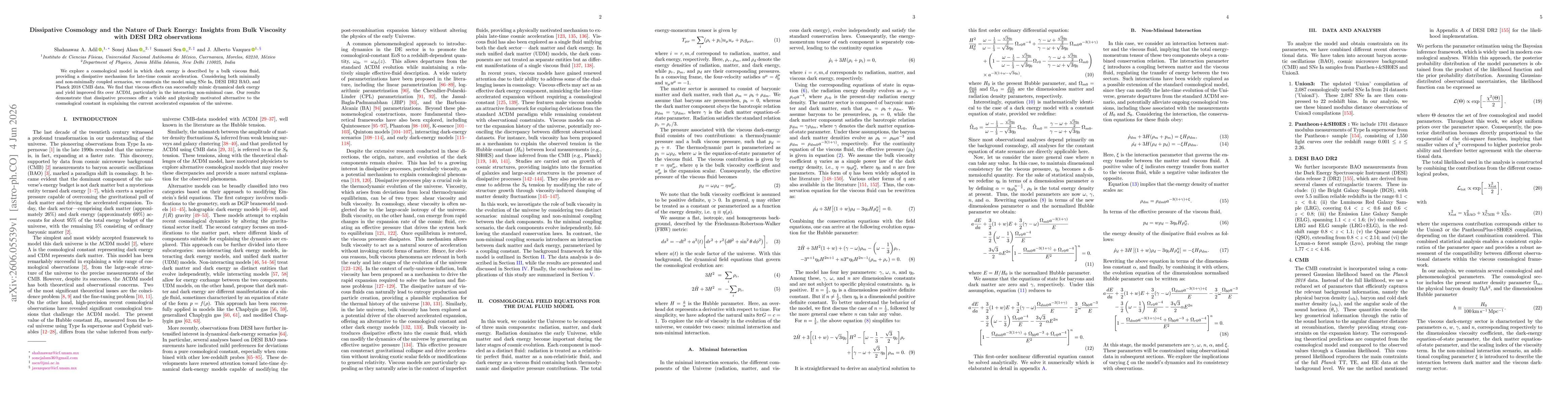 Thumbnail for Dissipative Cosmology and the Nature of Dark Energy: Insights from Bulk Viscosity with DESI DR2 observations