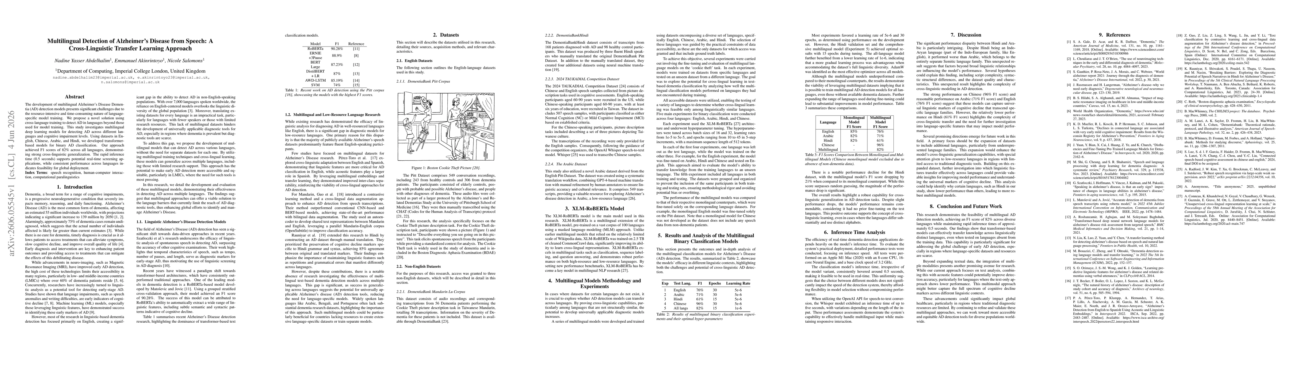 Thumbnail for Multilingual Detection of Alzheimer's Disease from Speech: A Cross-Linguistic Transfer Learning Approach