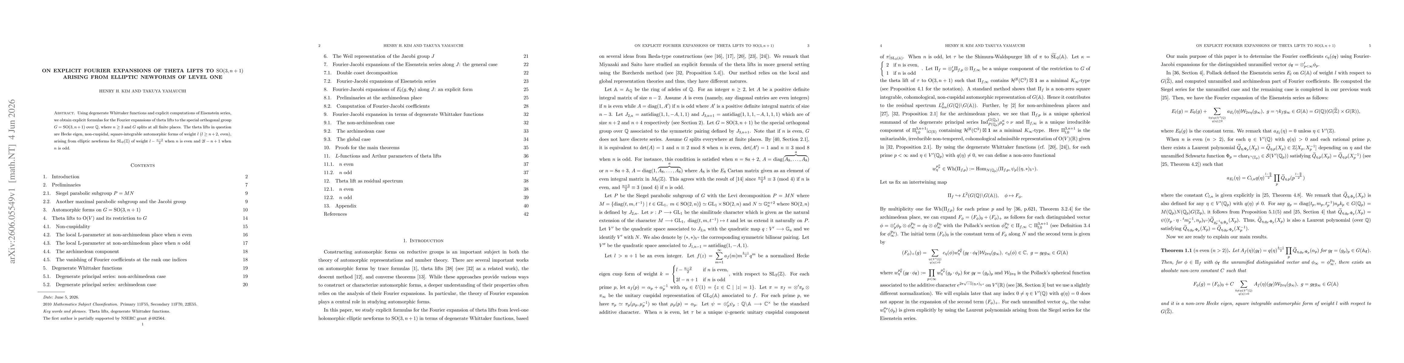 Thumbnail for On explicit Fourier expansions of theta lifts to ${\rm SO}(3,n+1)$ arising from elliptic newforms of level one