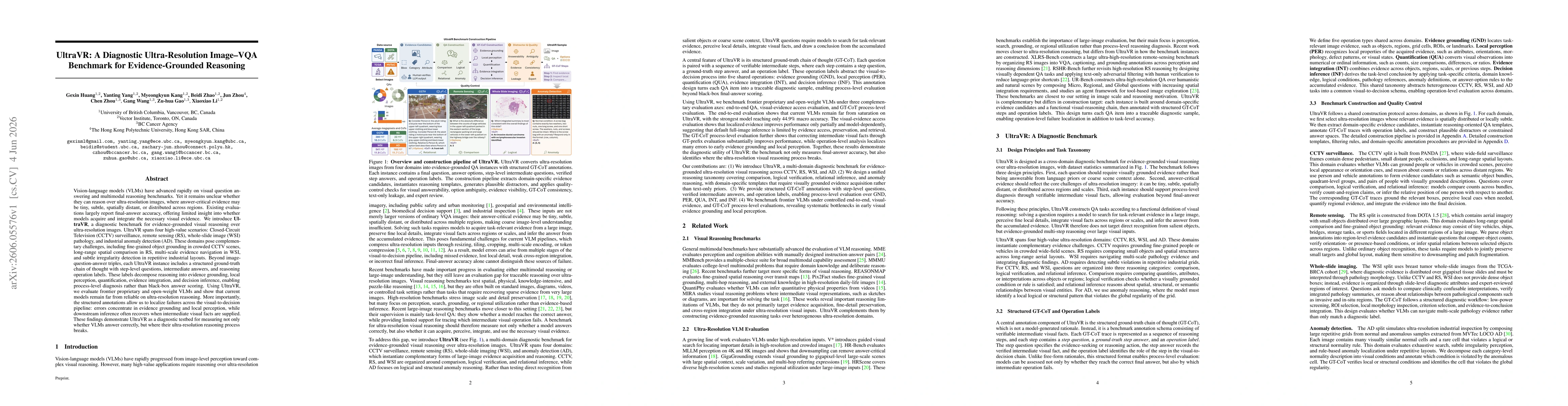 Thumbnail for UltraVR: A Diagnostic Ultra-Resolution Image-VQA Benchmark for Evidence-Grounded Reasoning