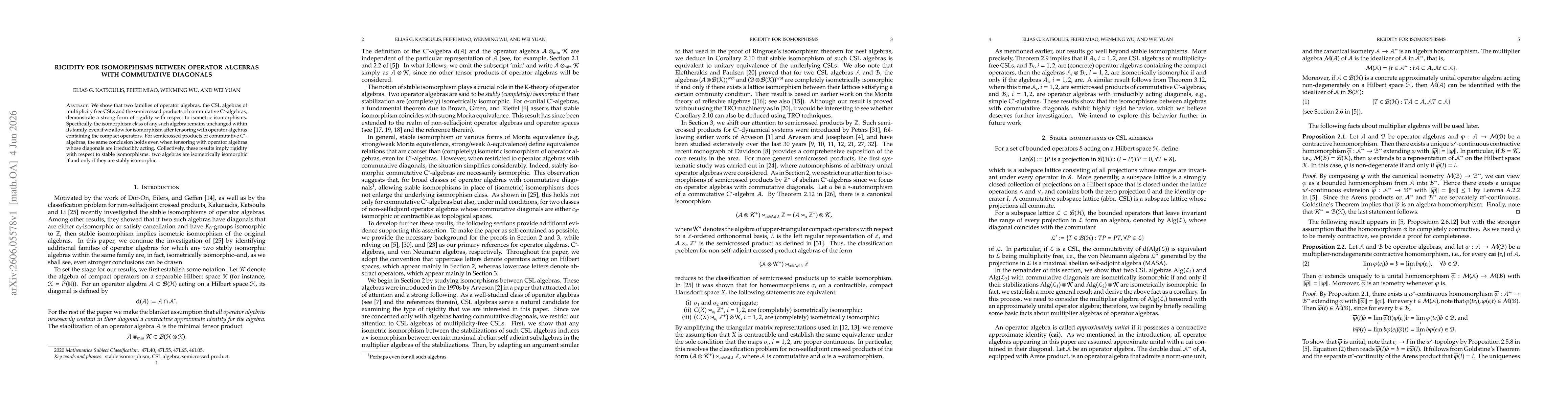 Thumbnail for Rigidity for Isomorphisms between Operator Algebras with Commutative Diagonals
