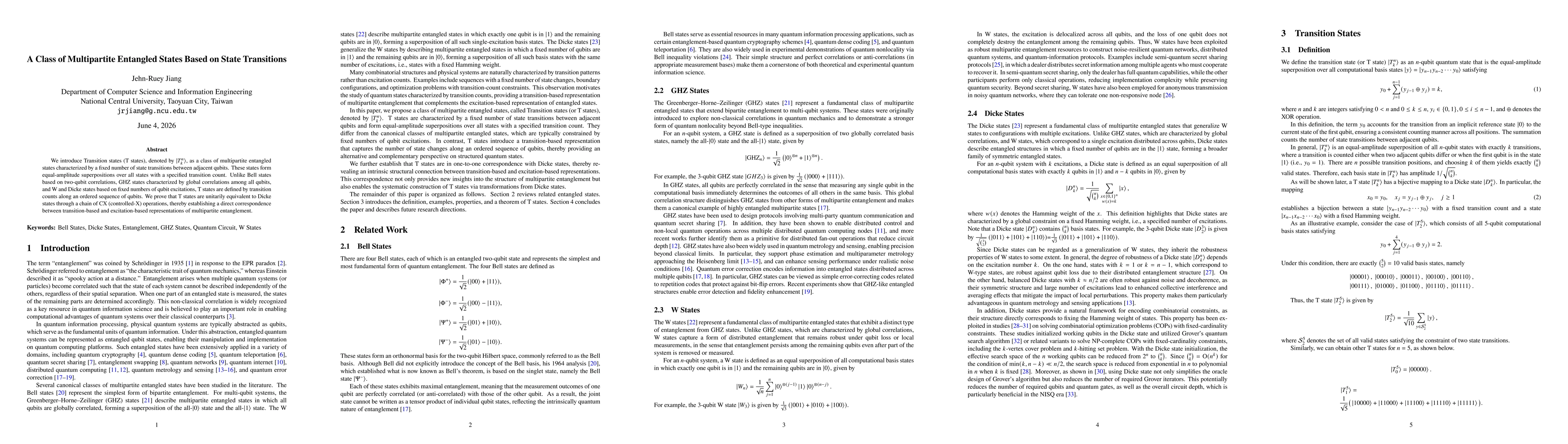 Thumbnail for A Class of Multipartite Entangled States Based on State Transitions
