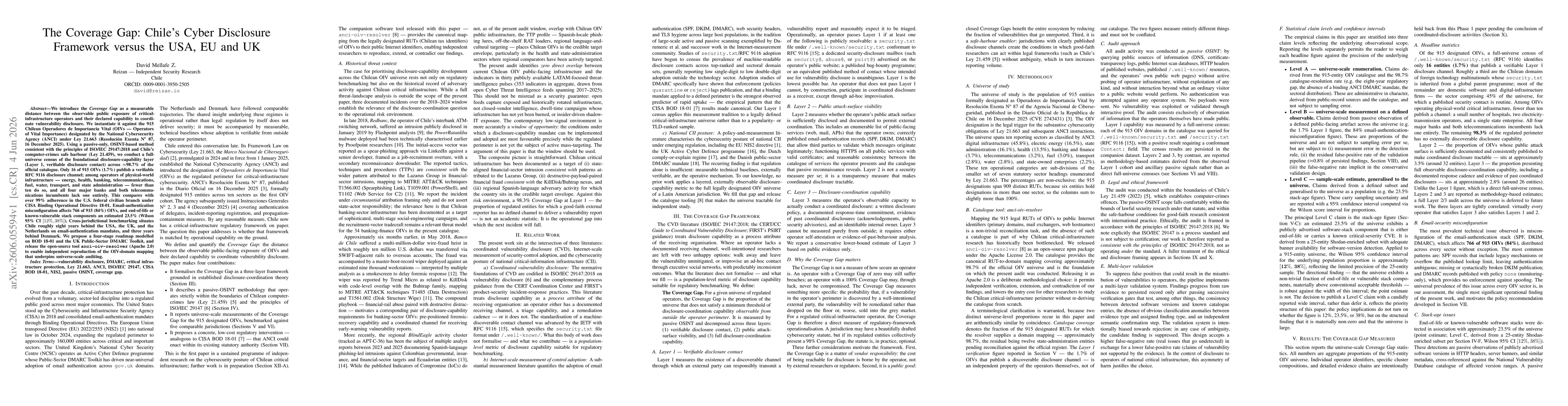 Thumbnail for The Coverage Gap: Chile's Cyber Disclosure Framework versus the USA, EU and UK
