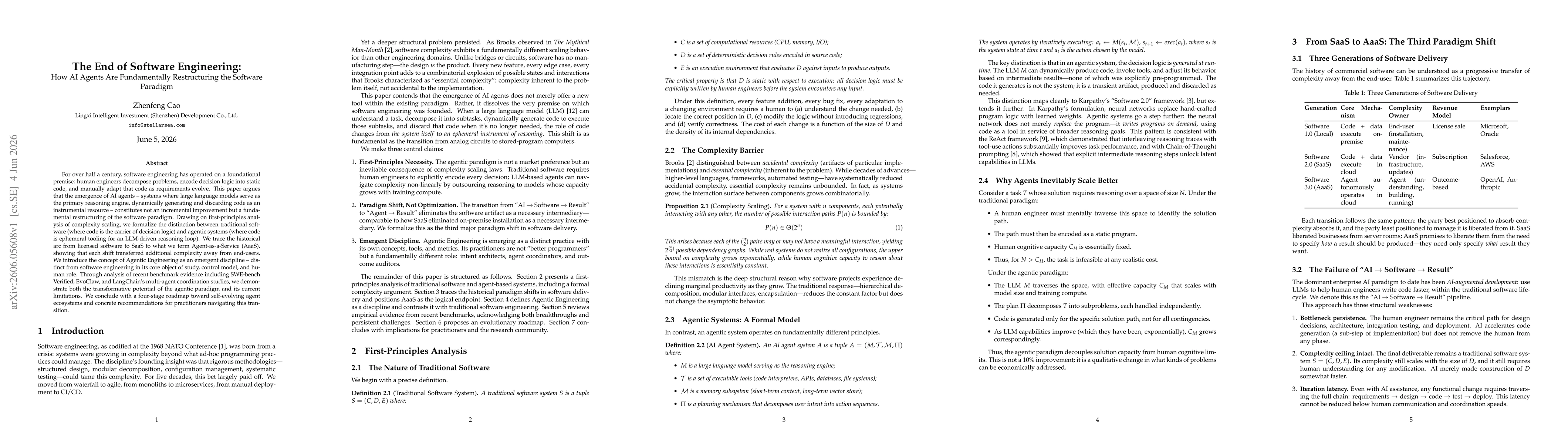 Thumbnail for The End of Software Engineering: How AI Agents Are Fundamentally Restructuring the Software Paradigm