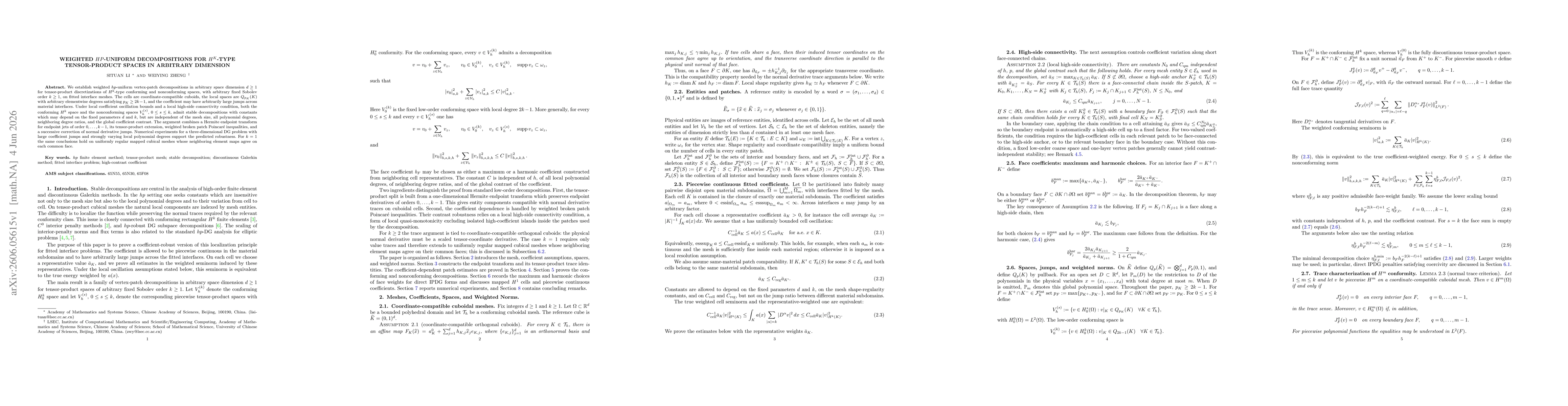 Thumbnail for Weighted hp-Uniform Decompositions for H^k-Type Tensor-Product Spaces in Arbitrary Dimension