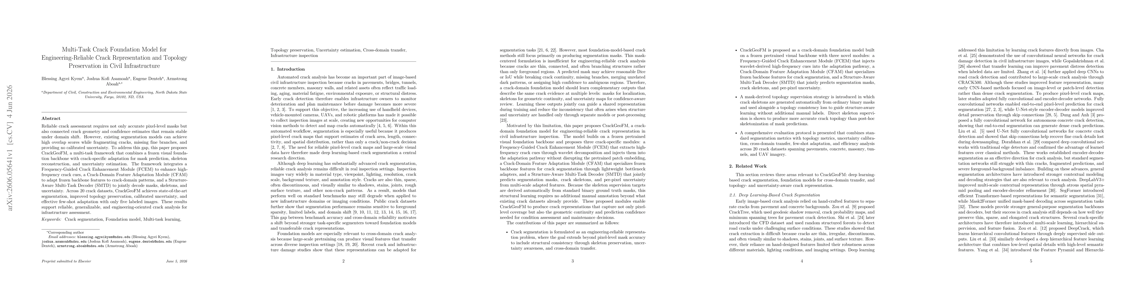 Thumbnail for Multi-Task Crack Foundation Model for Engineering-Reliable Crack Representation and Topology Preservation in Civil Infrastructure