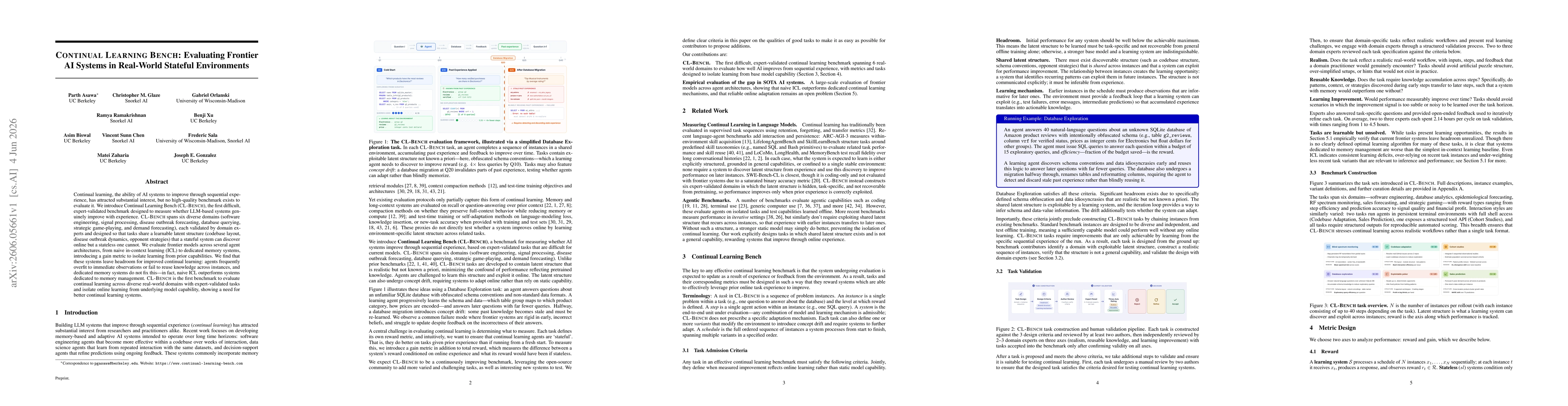 Thumbnail for Continual Learning Bench: Evaluating Frontier AI Systems in Real-World Stateful Environments
