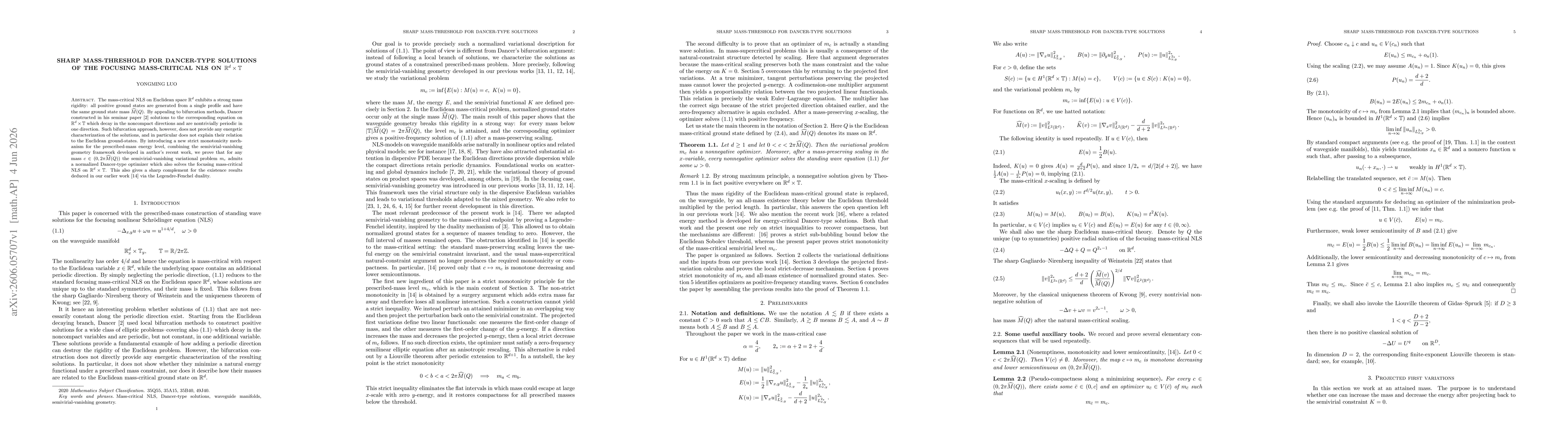 Thumbnail for Sharp mass-threshold for Dancer-type solutions of the focusing mass-critical NLS on $\Bbb R^d\times\Bbb T$