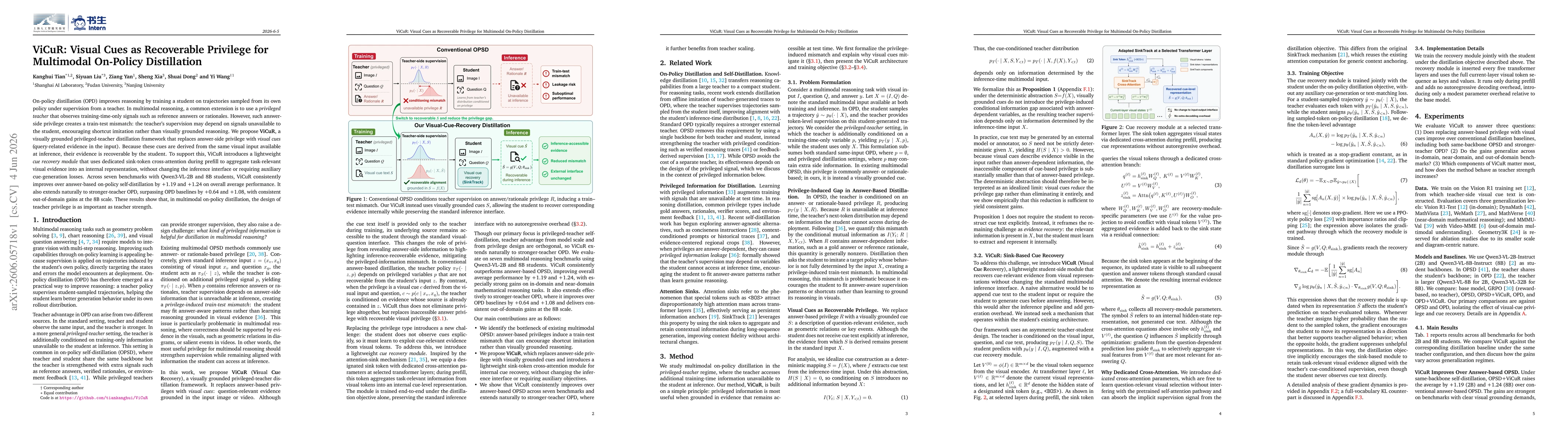 Thumbnail for ViCuR: Visual Cues as Recoverable Privilege for Multimodal On-Policy Distillation