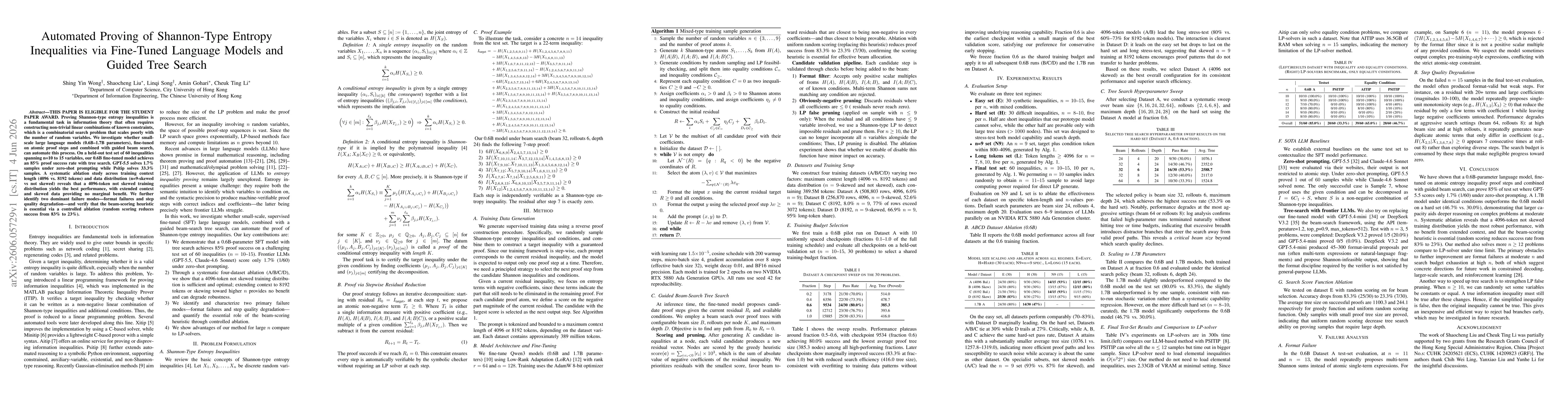 Thumbnail for Automated Proving of Shannon-Type Entropy Inequalities via Fine-Tuned Language Models and Guided Tree Search