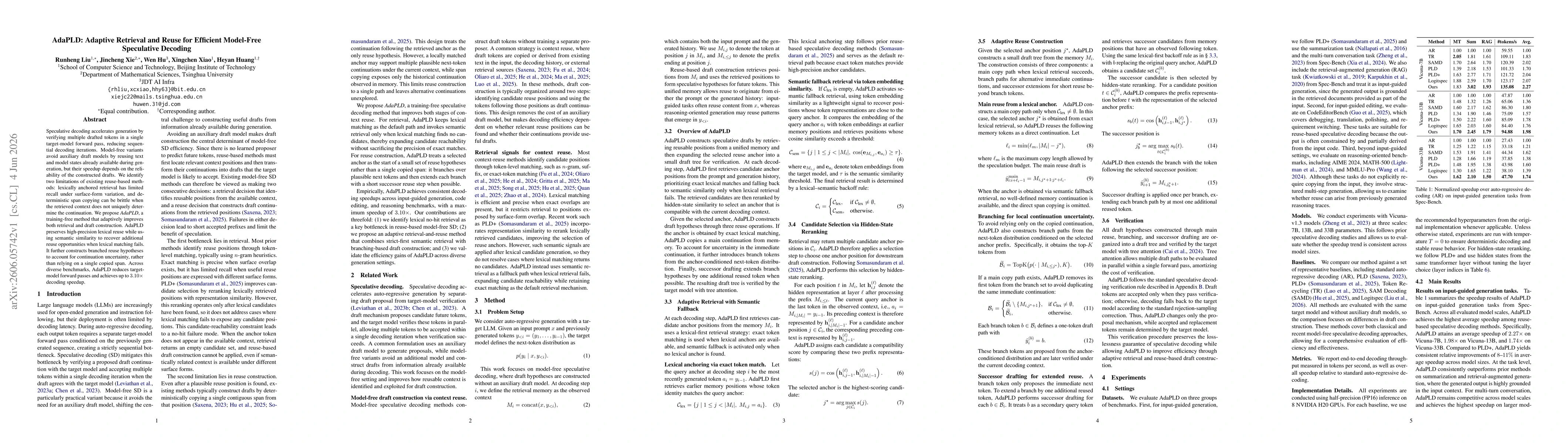 Thumbnail for AdaPLD: Adaptive Retrieval and Reuse for Efficient Model-Free Speculative Decoding