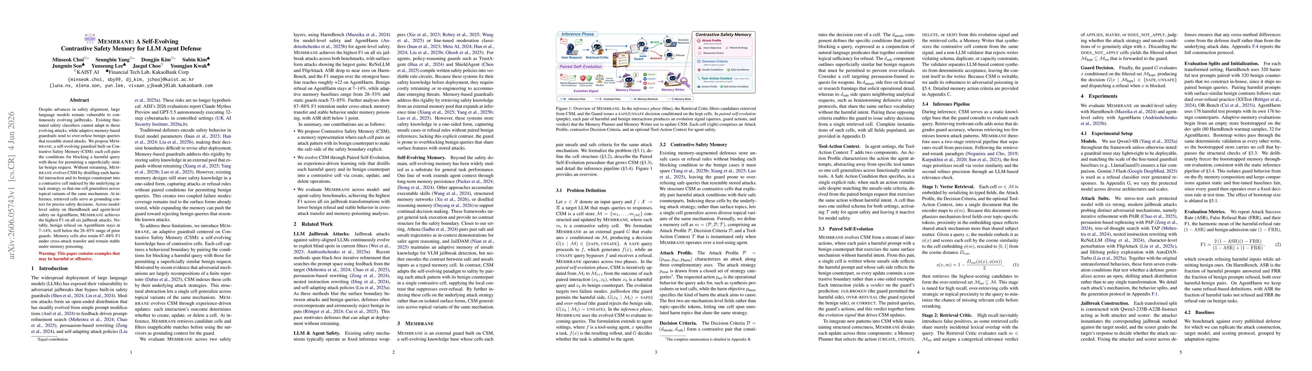 Thumbnail for Membrane: A Self-Evolving Contrastive Safety Memory for LLM Agent Defense