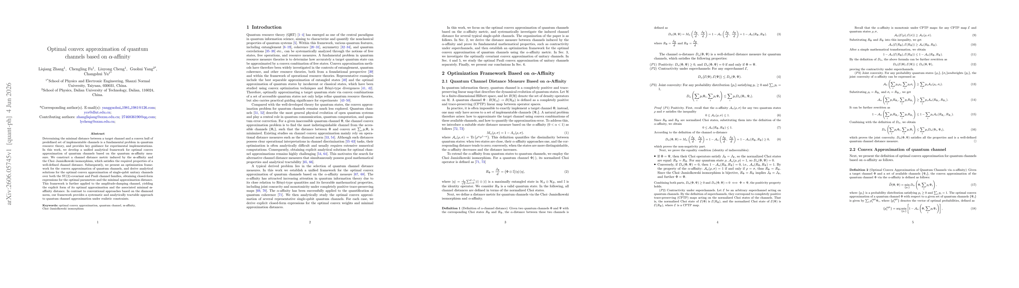 Thumbnail for Optimal convex approximation of quantum channels based on $α$-affinity
