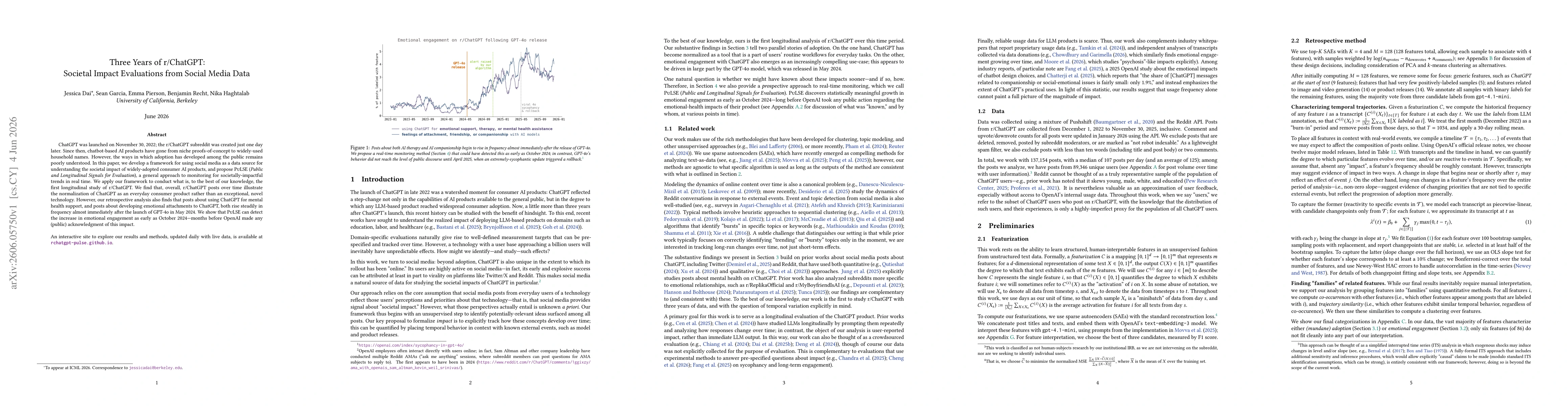Thumbnail for Three Years of r/ChatGPT: Societal Impact Evaluations from Social Media Data