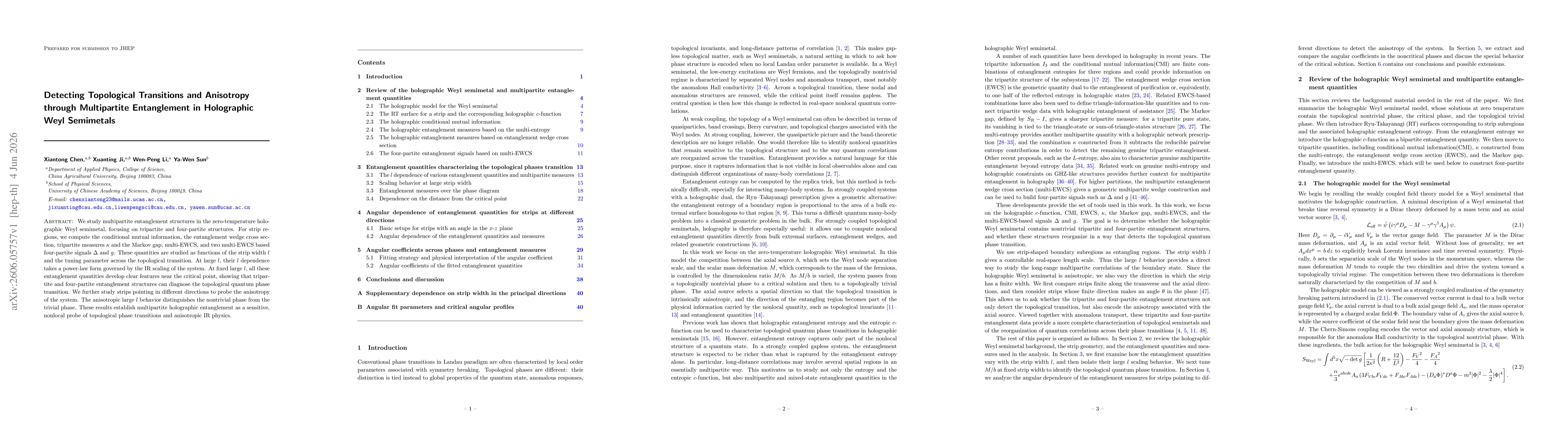 Thumbnail for Detecting Topological Transitions and Anisotropy through Multipartite Entanglement in Holographic Weyl Semimetals
