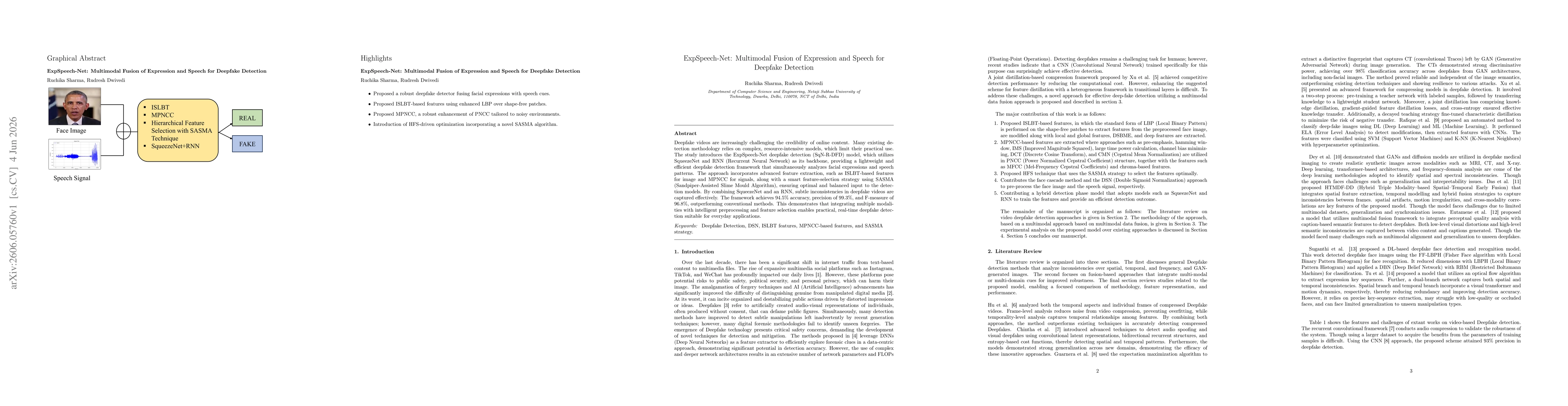 Thumbnail for ExpSpeech-Net: Multimodal Fusion of Expression and Speech for Deepfake Detection