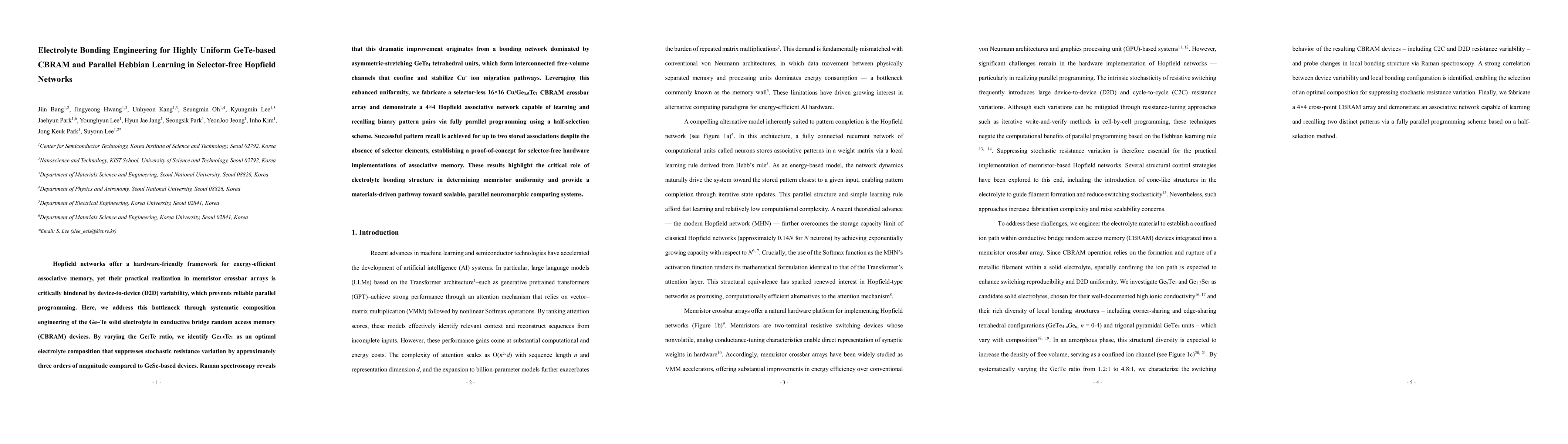 Thumbnail for Electrolyte Bonding Engineering for Highly Uniform GeTe-based CBRAM and Parallel Hebbian Learning in Selector-free Hopfield Networks