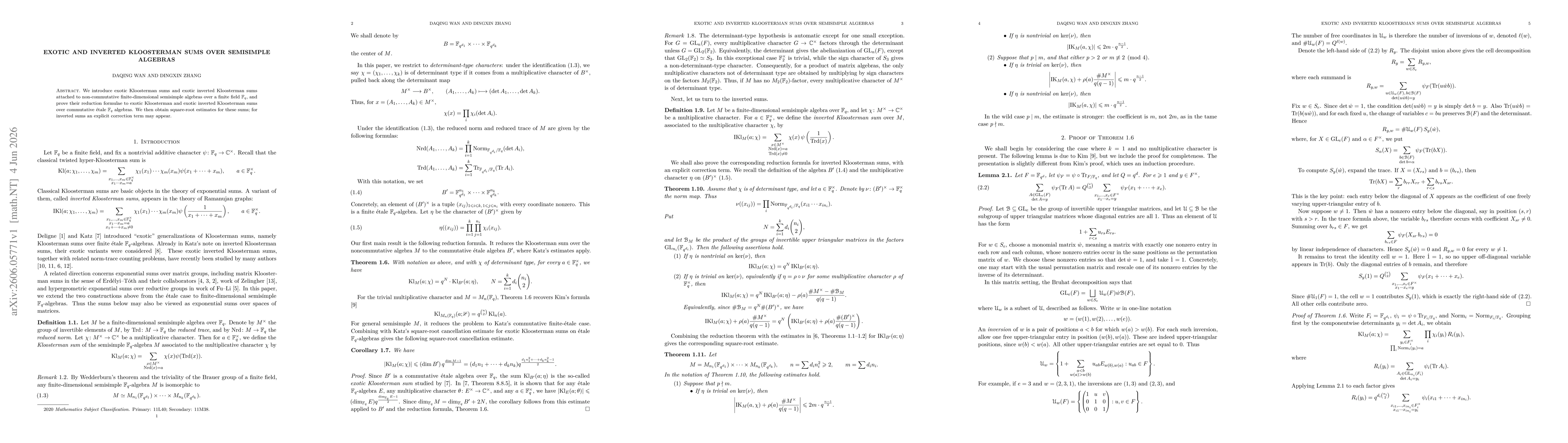 Thumbnail for Exotic and inverted Kloosterman sums over semisimple algebras